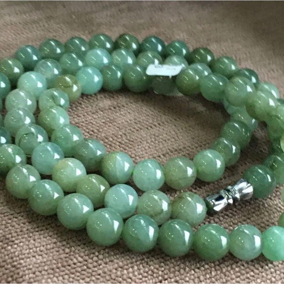 8mm 100% Natural A Green Emerald Jade Beads ~Necklace Have certificate-6223 - Picture 2 of 6